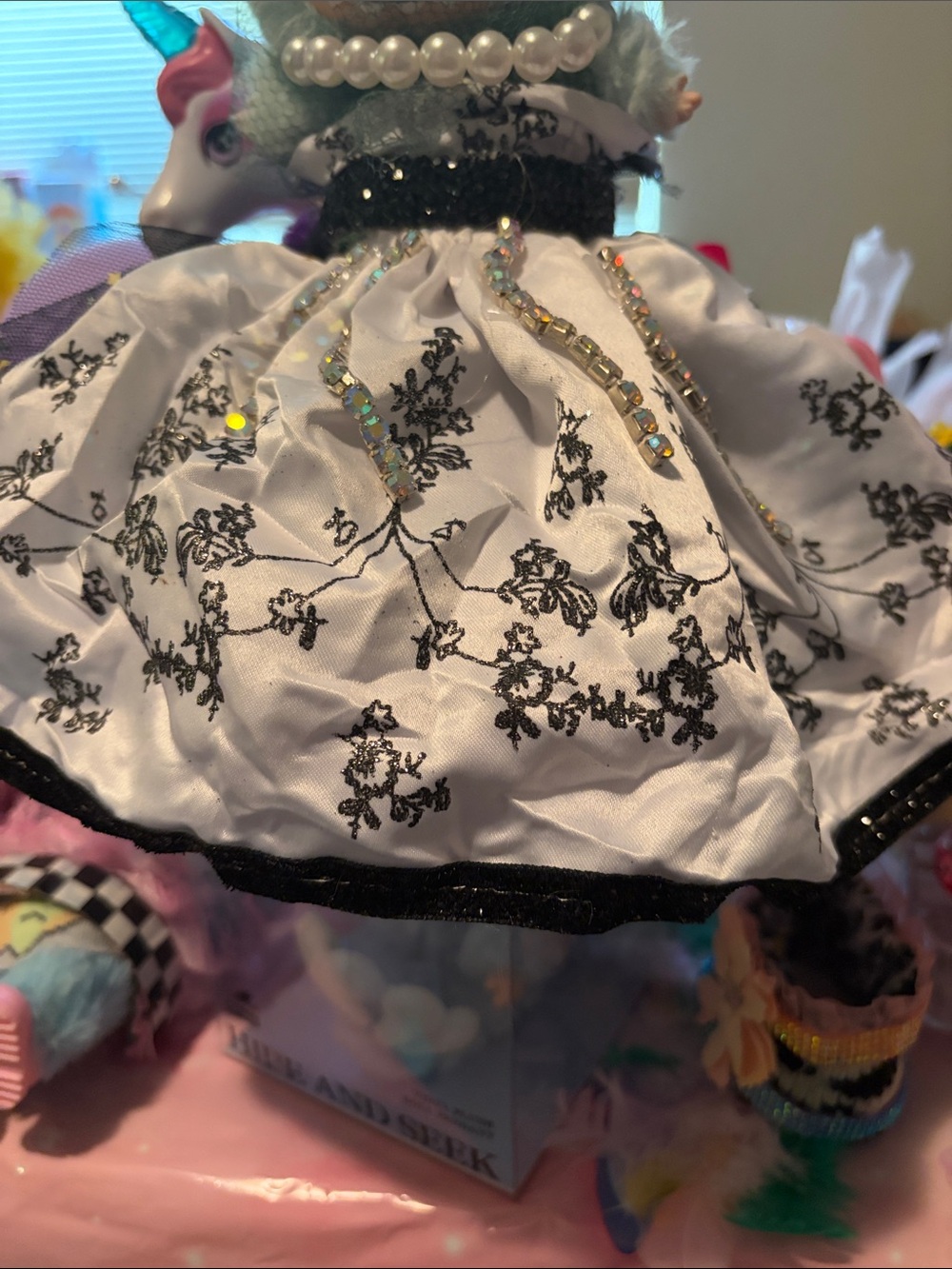 Dolls for Labubu reg size small Black & White Floral Sequin Costume Dress by